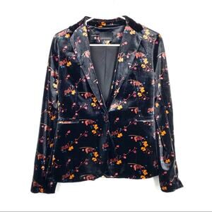 CYNTHIA ROWLEY Velvet Floral Blazer Button Front Bohemian Preppy Small